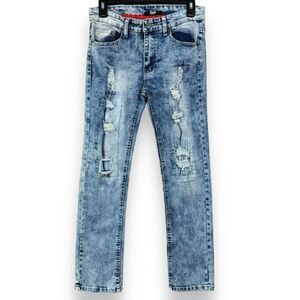 Public Supply Co. NYC Distressed Slim Straight Jeans 16 Big Boy Blue Acid Wash